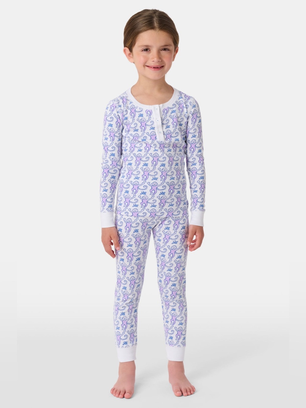 Roller Rabbit Pajama Set Girls 2T Lavender Monkey Pima Cotton Long Sleeve